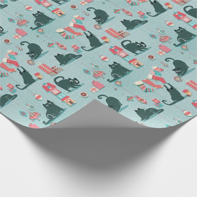 Papel De Regalo Gatos navideños vintage (Esquina)