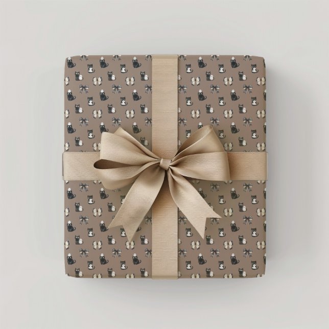 Papel De Regalo Gatos negros arcos y fantasmas (Black Cats and Bows Wrapping Paper)