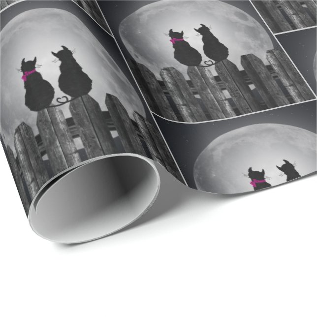 Papel De Regalo Gatos negros bajo la luz de la luna (Esquina del rollo)