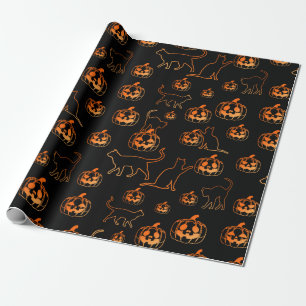 Papel De Regalo Gatos negros de Halloween y patrón Jack-o-Lantern