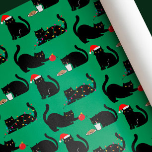 Papel De Regalo Gatos Negros Divertidos Navidad