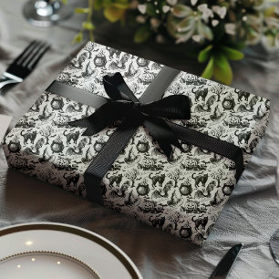 Papel De Regalo Gatos Negros Espeluznantes, Murciélagos y Calabaza