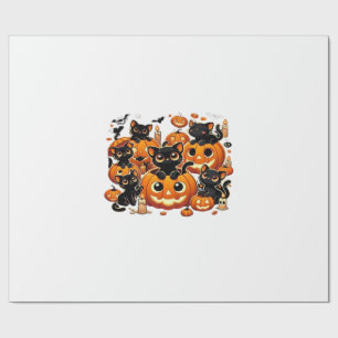 Papel De Regalo Gatos negros lindos en calabazas Arte de la noche