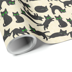 Papel De Regalo Gatos Negros Ojos Verdes Gatitos Lindos Calor Crem