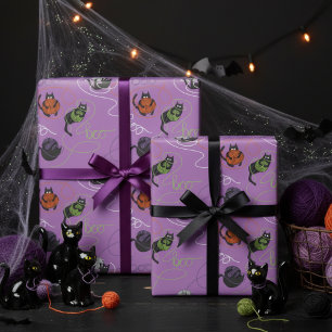Papel De Regalo Gatos negros y Yarn Halloween enmarañados a la per