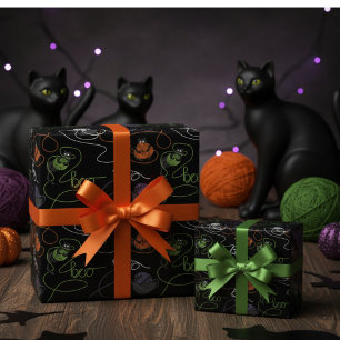 Papel De Regalo Gatos negros y Yarn Halloween enmarañados a la per