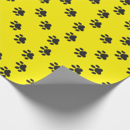 Papel De Regalo Gatos Perros Mascotas Amarillo Negro Huellas de Pa