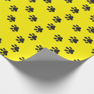 Papel De Regalo Gatos Perros Mascotas Amarillo Negro Huellas de Pa