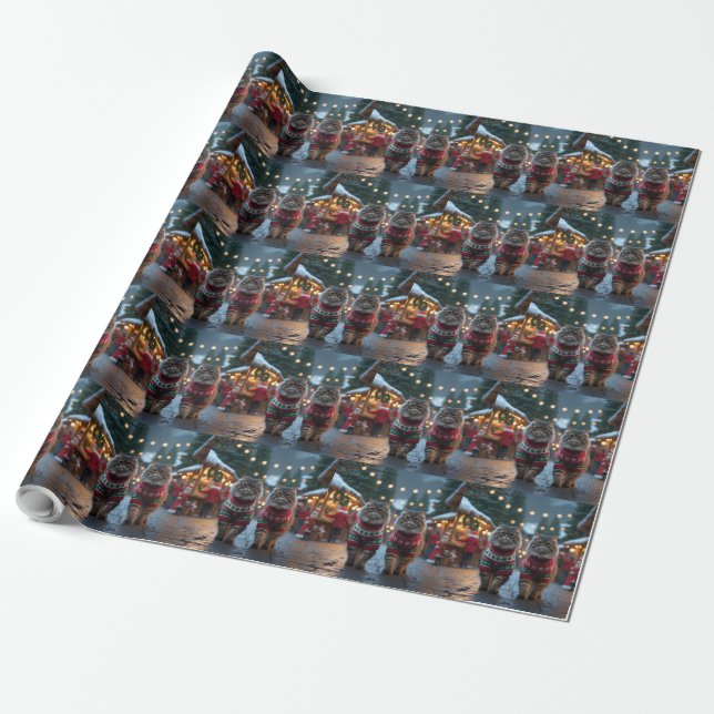 Papel De Regalo Gatos Persas Navidad Nieve Fiesta (Desenrollado)