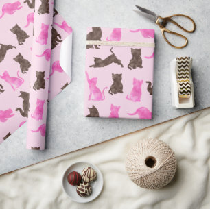 Papel De Regalo Gatos rosas y marrones