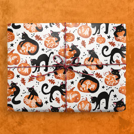 Papel De Regalo Gatos tallando calabazas con linterna de Halloween