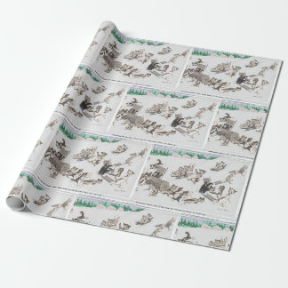 Papel De Regalo Gatos vintage llevando a casa un Yule Log y trineo