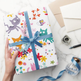 Papel De Regalo Gatos y diversión de las flores