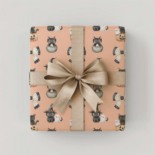 Papel De Regalo Gatos y fantasmas de Halloween