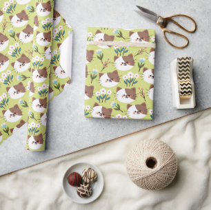 Papel De Regalo Gatos y flores