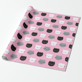 Papel De Regalo Gatos y gatitos lindos de Kawaii (rosa)