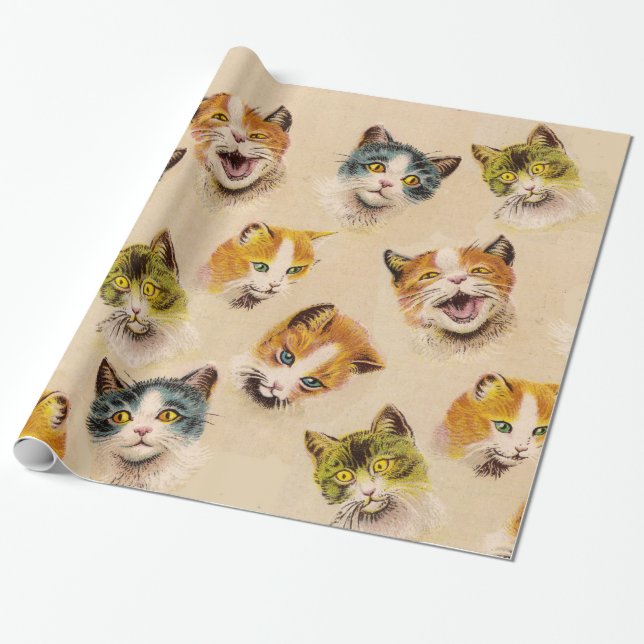 Papel De Regalo GATOS Y KITTENS Divertidos Retratos De Gatos Vinta (Desenrollado)