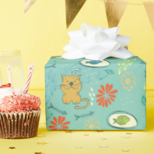 Papel De Regalo Gatos y peces divertidos