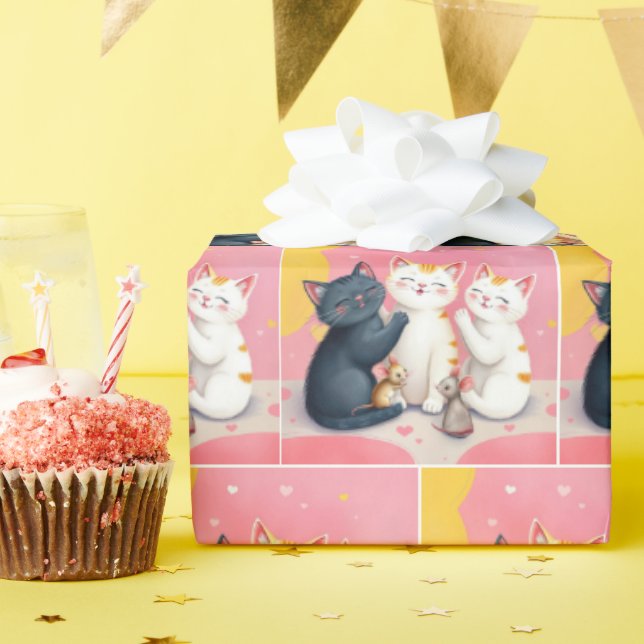 Papel De Regalo Gatos y ratones de arte de Kawaii (Fiesta de cumpleaños )