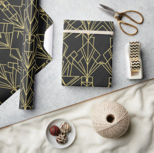 Papel De Regalo Gatsby Negro y Dorado Art Déco