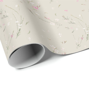 Papel De Regalo Gaura Acuarela Floral Marfil Suave