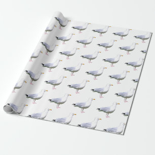 Papel De Regalo Gaviota Ave Costera Parada Fauna Silvestre Blanca