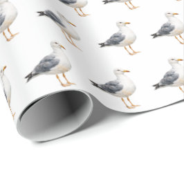 Papel De Regalo Gaviota Ave Playa Océano Costa Acuarela