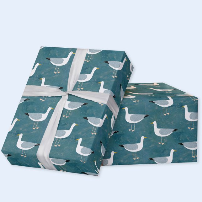 Papel De Regalo Gaviotas náuticas (Fun seagull nautical gift wrapping paper)