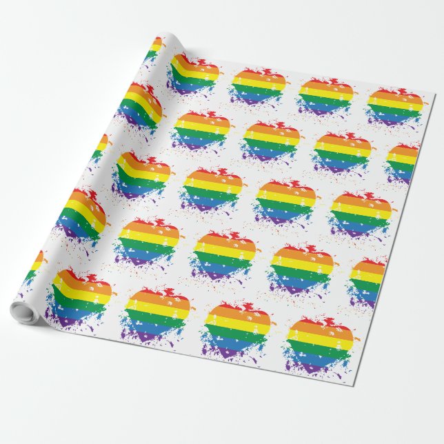 Papel De Regalo Gay Pride Love Heart (Desenrollado)