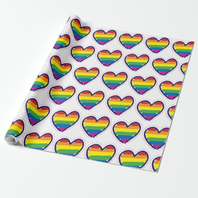 Papel De Regalo Gay Pride Love Heart (Desenrollado)