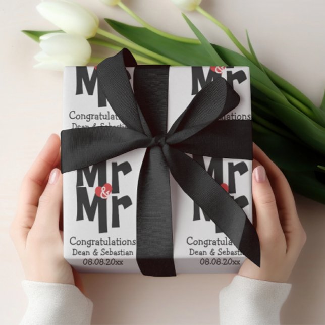 Papel De Regalo Gay Sr. Y Sr. Bold Boda Moderno Personalizado (Gay Mr And Mr Bold Personalized Modern Wedding Wrapping Paper from Ricaso)