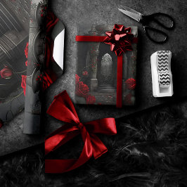 Papel De Regalo Gazebo, cementerio gótico con rosas rojas en la no