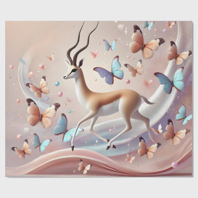 Papel De Regalo Gazelle and Butterflies Fantasy Art (Superficie plana)