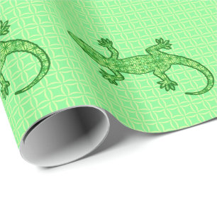 Papel De Regalo Gecko tribal del batik - cal y verde esmeralda
