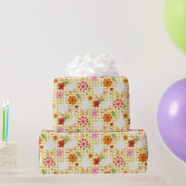 Papel De Regalo Geese lindo con flores dibujadas a mano - Amarillo (Regalos de fiesta)