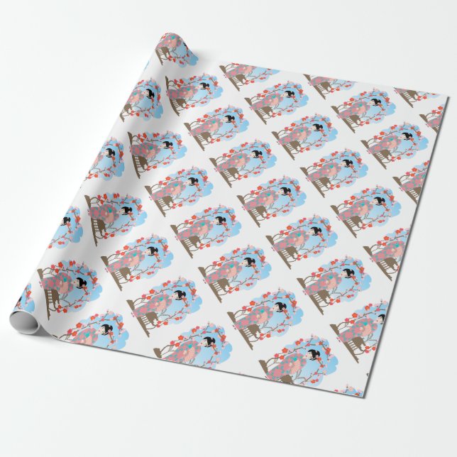 Papel De Regalo Geisha cerca de sakura (Desenrollado)