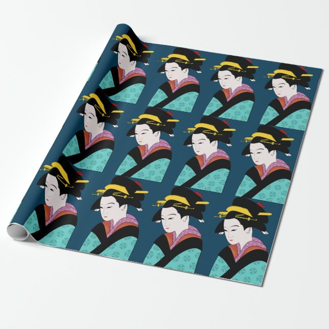 Papel De Regalo Geisha japonés lindo (Desenrollado)