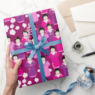 Papel De Regalo Geishas orientales con traje tradicional de Kimono