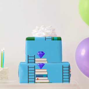 Papel De Regalo Gema Púrpura sobre Pila de Libros con Escalera