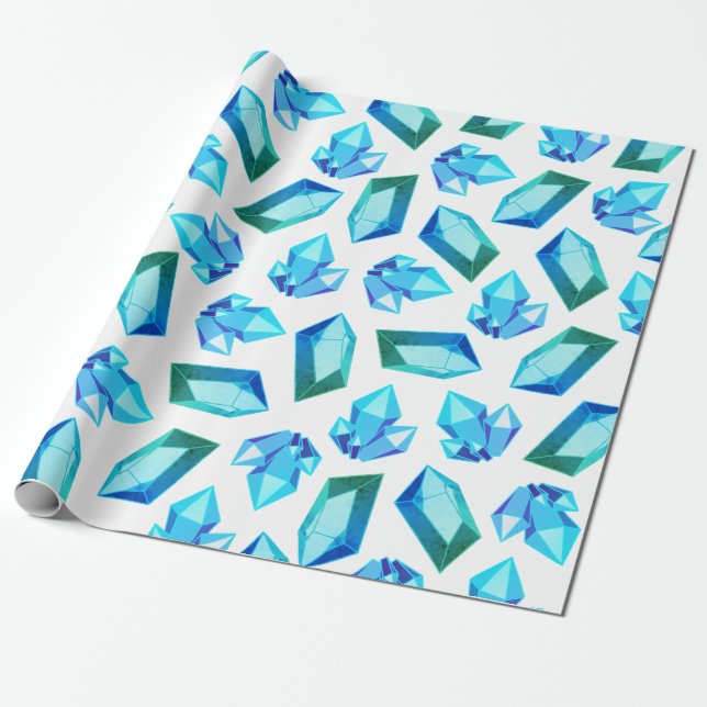 Papel De Regalo Gemas de diseño moderno azul y verde (Desenrollado)