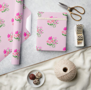 Papel De Regalo Gemelos de Primavera Rosa en flor alegre
