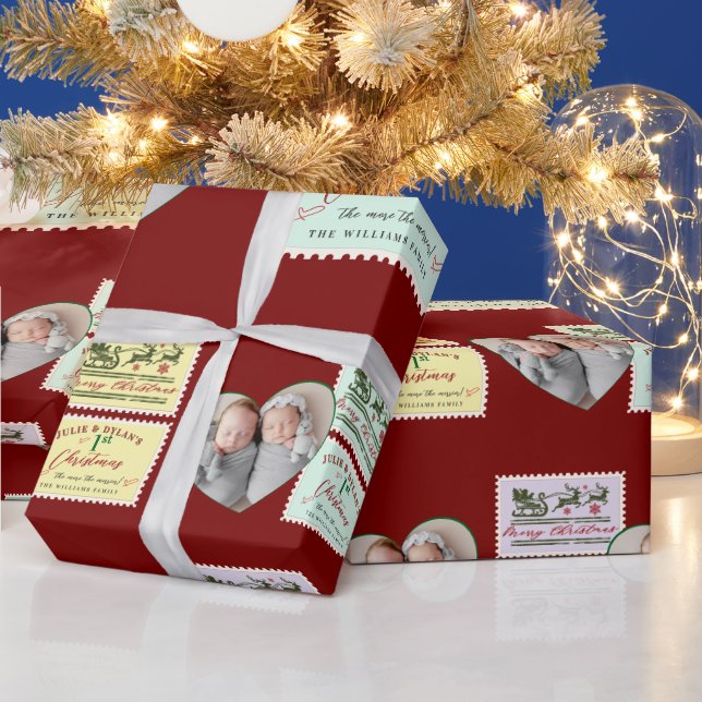 Papel De Regalo Gemelos Fotos del Corazón Bebé Merry Primer Navida (Vacaciones)
