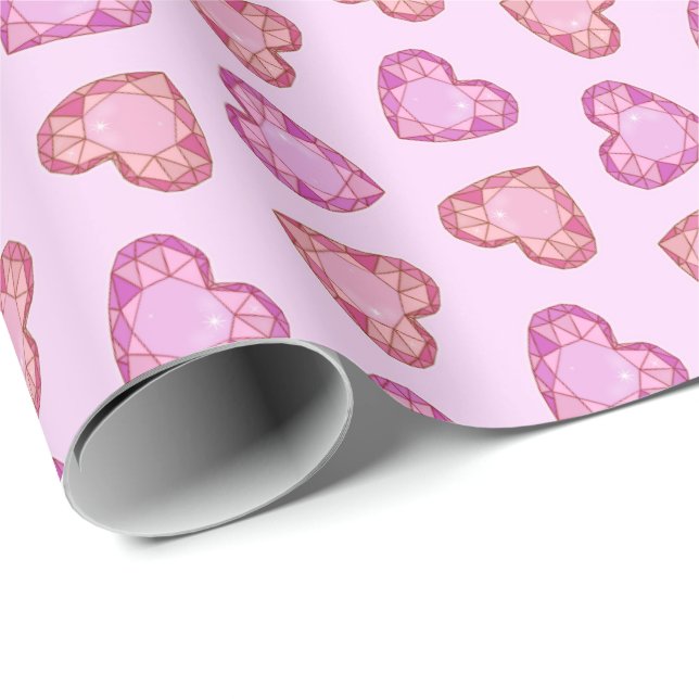 Papel De Regalo Gemstone Hearts Cute Pink Valentines Day (Esquina del rollo)