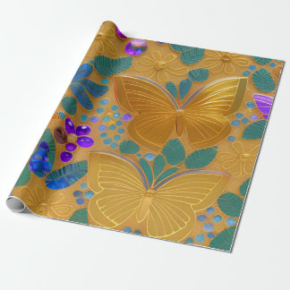 Papel De Regalo Generación de IA - Mariposas doradas Arte decorati