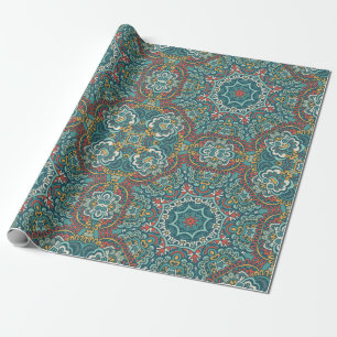 Papel De Regalo Génesis romántica Mandala azul suave gris y rojo