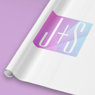 Papel De Regalo Genial Geométrico Rosa y Morado Iniciales de Par