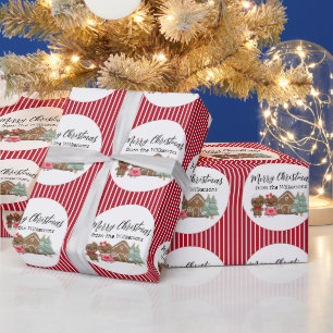 Papel De Regalo Gente de Pan de Jengibre Feliz Navidad Rayas Rojas