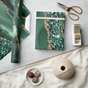 Papel De Regalo Geoda de Ágata del Océano con Brillo Elegante Verd