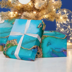 Papel De Regalo Geode faux moda de acuarela de color púrpura azul 