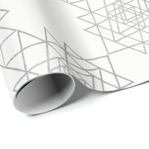 Papel De Regalo Geometría blanca del hexágono del gris de plata